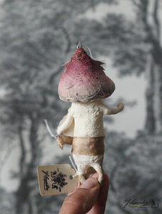 Spun Cotton Ornament Red Chubby Mushroom with Cake