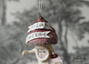 Spun Cotton Ornament Red Chubby Mushroom with Cake