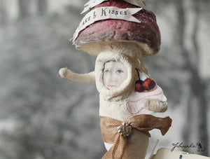 Spun Cotton Ornament Red Chubby Mushroom with Cake