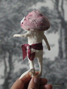 Spun Cotton Ornament Dark Pink Chubby Mushroom "Love"