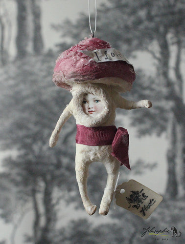 Spun Cotton Ornament Dark Pink Chubby Mushroom 