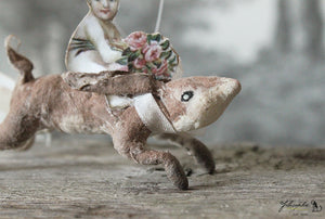 Spun Cotton Ornament  Jumping Hare with Baby
