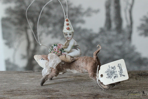 Spun Cotton Ornament  Jumping Hare with Baby