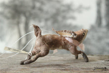 Laden Sie das Bild in den Galerie-Viewer, Spun Cotton Ornament  Jumping Hare with Pink Ribbon