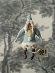 Spun Cotton Christmas Ornament Blue Santa