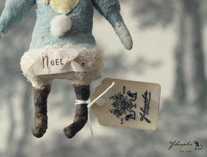 Spun Cotton Christmas Ornament Blue Santa "Noel"
