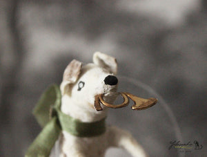 Spun Cotton Sitting Dog Terrier with Hunting Horn