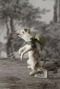 Spun Cotton Sitting Dog Terrier with Hunting Horn