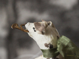 Spun Cotton Sitting Dog Terrier with Hunting Horn