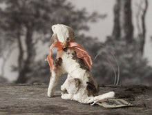 Laden Sie das Bild in den Galerie-Viewer, Spun Cotton Ornament Sitting Dog with Peach Ribbon