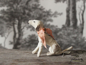 Spun Cotton Ornament Sitting Dog with Peach Ribbon