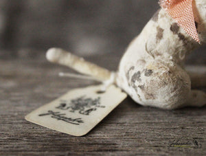 Spun Cotton Ornament Sitting Dog with Peach Ribbon