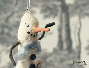 Spun Cotton Winter Ornament Snowman "Cheers"