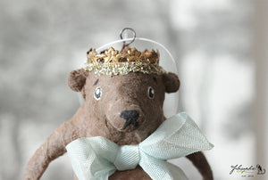 Spun Cotton Ornament Teddy Bear with Crown