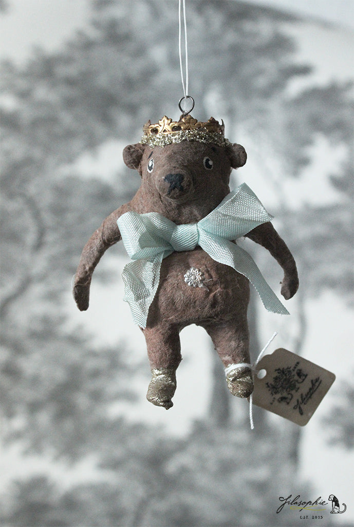 Spun Cotton Ornament Teddy Bear with Crown