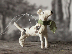 Spun Cotton Ornament Dog Terrier with Green Ribbon
