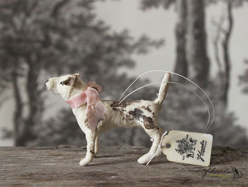 Spun Cotton Ornament Dog Terrier with Pink Ribbon