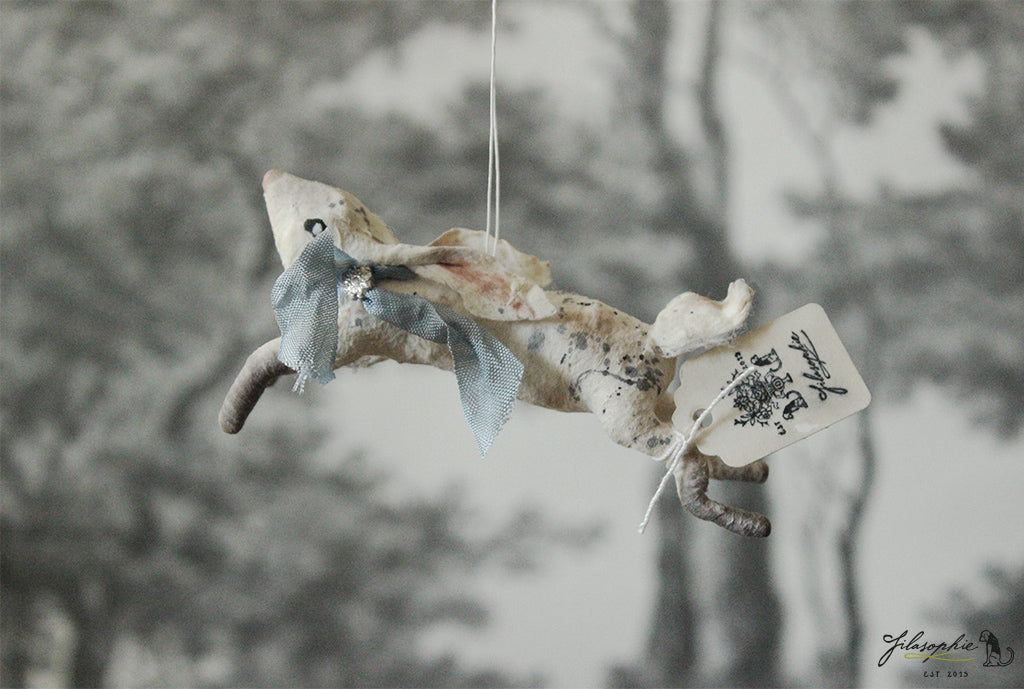 Spun Cotton Ornament  Jumping Hare with Spots