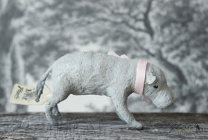 Hippo with Pink Ribbon Spun Cotton Figurine