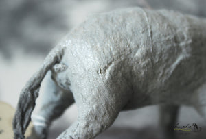 Hippo with Pink Ribbon Spun Cotton Figurine