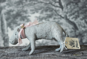 Hippo with Pink Ribbon Spun Cotton Figurine