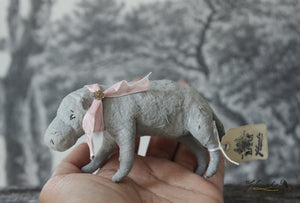 Hippo with Pink Ribbon Spun Cotton Figurine